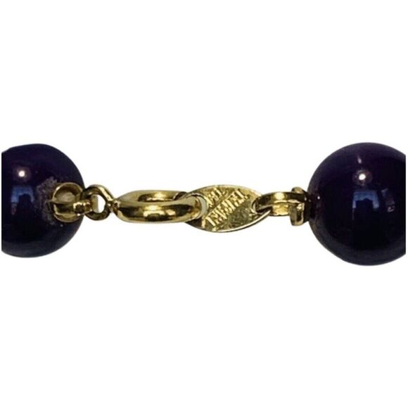 Trifari Womens Dark Purple Chunky Beaded Gold Tone Princess Vintage Necklace 18” - Picture 6 of 7